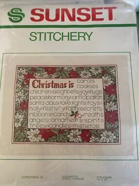 Sunset Stitchery Vintage Crewel Embroidery kit  "Christmas Is" Cheryl Harness
